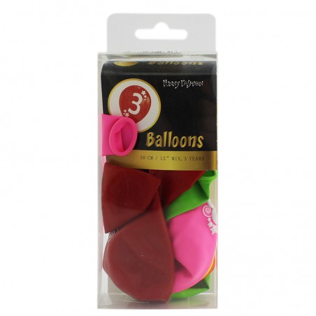 Set baloane colorate cifra 3, material latex, 12 bucati