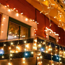 Perdea luminoasa cu 400 LED-uri, alb cald cu lumina statica, efect sloi de gheata, lungime 10 m