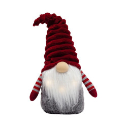 Decoratiune Craciun, figurina textila, pitic cu barba luminata, gnom