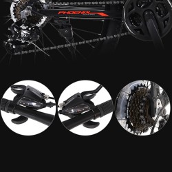 Bicicleta MTB de 26 inch, 21 viteze Shimano, jante aluminiu, frane disc, Phoenix, negru-rosu
