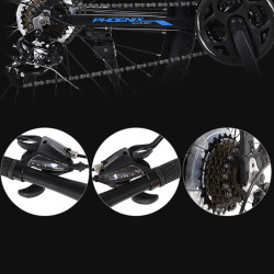 Bicicleta MTB de 26 inch, 21 viteze Shimano, jante aluminiu, frane disc, Phoenix, negru-albastru