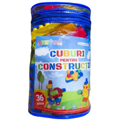 Cuburi de construit, 36 piese multicolore, saculet plastic depozitare