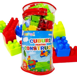 Set 65 cuburi construit, piese plastic, multicolor, varsta 2 ani+