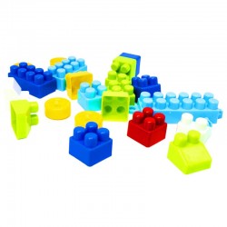Cuburi de construit, 320 piese diverse culori si forme, sac de depozitare