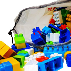 Cuburi de construit, 320 piese diverse culori si forme, sac de depozitare