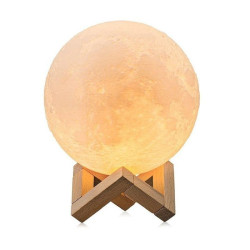 Lampa de veghe luna 3D 20 cm, 16 culori, telecomanda, suport lemn, reincarcabila USB