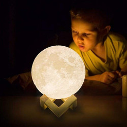Lampa de veghe luna 3D 20 cm, 16 culori, telecomanda, suport lemn, reincarcabila USB