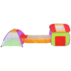 Loc de joaca 3 in 1, cort cu tunel de legatura si cub pliabil, lungime 375 cm, 100 bile