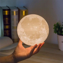 Lampa de veghe luna 3D 20 cm, 16 culori, telecomanda, suport lemn, reincarcabila USB
