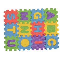 Covor puzzle din spuma moale EVA, 26 piese, 15x15 cm, alfabet si cifre, grosime 1 cm