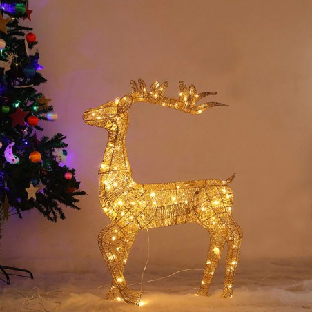 Figurina decorativa Ren LED, inaltime 110 cm, iluminat alb cald, alimentare priza