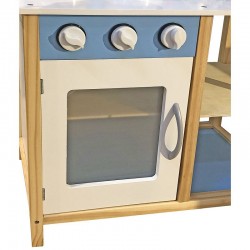 Bucatarie pentru copii, din lemn, 84.5x54x27 cm, 7 accesorii incluse, butoane senzoriale