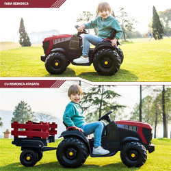 Tractor electric pentru copii, centura de siguranta, faruri, remorca inclusa, telecomanda, muzica