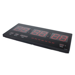 Ceas digital perete, afisaj LED, ora 12/24, calendar, temperatura, negru
