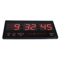 Ceas digital perete, afisaj LED, ora 12/24, calendar, temperatura, negru