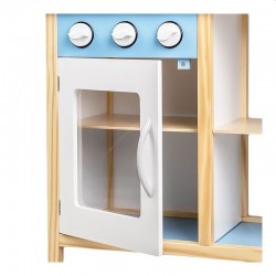 Bucatarie pentru copii, din lemn, 84.5x54x27 cm, 7 accesorii incluse, butoane senzoriale