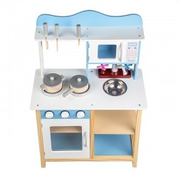 Bucatarie pentru copii, din lemn, 84.5x54x27 cm, 7 accesorii incluse, butoane senzoriale