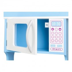 Bucatarie pentru copii, din lemn, 84.5x54x27 cm, 7 accesorii incluse, butoane senzoriale