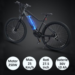 Bicicleta electrica 27.5 inch, 250W, 25 km/h, autonomie asistata, aluminiu, Shimano 7 viteze