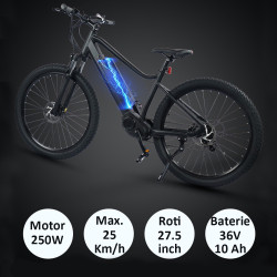Bicicleta electrica 27.5 inch, 250W, 25 km/h, acceleratie, autonomie asistata, aluminiu, Shimano 7 viteze