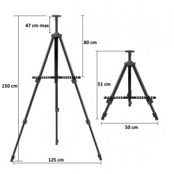 Trepied sevalet metalic pentru pictura, inaltime reglabila 50-150 cm, portabil, husa depozitare