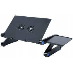 Masuta laptop pliabila, 26x42 cm, 2 ventilatoare 2500 rpm, aluminiu, suport mouse, negru