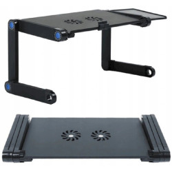 Masuta laptop pliabila, 26x42 cm, 2 ventilatoare 2500 rpm, aluminiu, suport mouse, negru