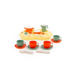 Set bucatarie jucarie copii, 29 accesorii ceai si tacamuri pentru 4 persoane, multicolor