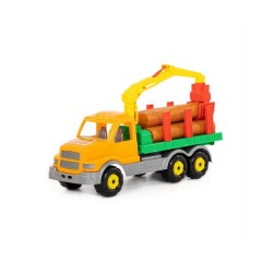 Camion jucarie gigant, cu lemne, 47x16x26 cm, remorca, macara mobila