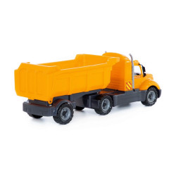 Camion cu semiremorca, 6 roti, oblon rabatabil, bena basculabila, galben, 66x19x23 cm