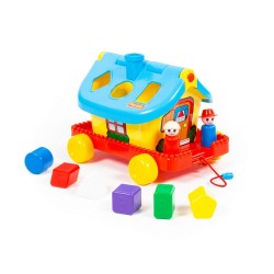 Casuta educativa cu forme geometrice si roti, 28x23x21 cm, multicolor