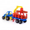 Tractor jucarie cu remorca si lemne, macara 2 brate, 47x13x20 cm