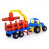 Tractor jucarie cu remorca si lemne, macara 2 brate, 47x13x20 cm