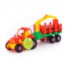 Tractor jucarie cu remorca si lemne, macara 2 brate, 47x13x20 cm