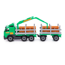 Camion trailer jucarie, incarcatura de lemne, macara extensibila, 77x19x25 cm
