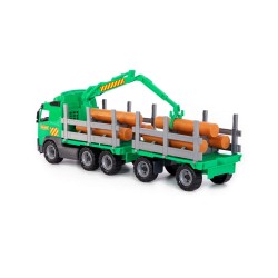 Camion trailer jucarie, incarcatura de lemne, macara extensibila, 77x19x25 cm