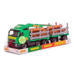 Camion trailer jucarie, incarcatura de lemne, macara extensibila, 77x19x25 cm