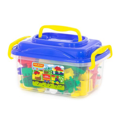 Set 128 cuburi constructii, 4 vehicule jucarie, cutie depozitare 37x24x21 cm