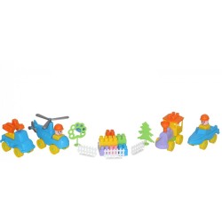 Set 128 cuburi constructii, 4 vehicule jucarie, cutie depozitare 37x24x21 cm