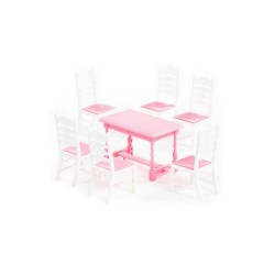 Set masa si scaune pentru papusi, 7 piese, 21x12x6 cm
