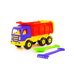 Camion pentru nisip, multicolor, lopata si grebla incluse, 67x26x36 cm