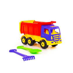 Camion pentru nisip, multicolor, lopata si grebla incluse, 67x26x36 cm