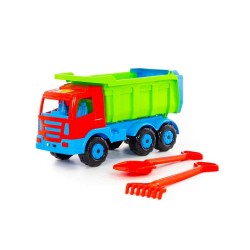 Camion pentru nisip, multicolor, lopata si grebla incluse, 67x26x36 cm