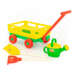 Carucior jucarie cu lopata, grebla si stropitoare, 43x29x21 cm