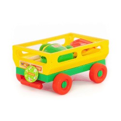 Carucior jucarie cu lopata, grebla si stropitoare, 43x29x21 cm