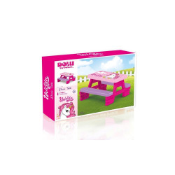 Masa picnic copii, bancute incluse, 4 locuri, Unicorn, roz, 42x69x79 cm