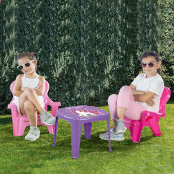 Set masuta cu 2 scaunele copii, pentru interior si exterior, plastic roz