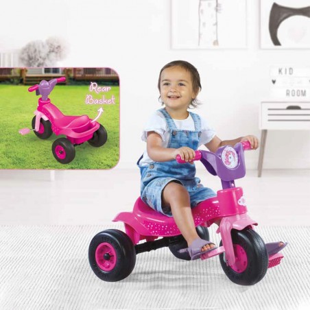 Tricicleta cu pedale, roti spuma, model Unicorn, greutate maxima 25 kg, roz