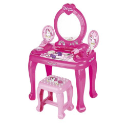 Masuta de machiaj, 15 accesorii, oglinda si scaun, roz