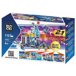 Set 112 piese constructii, platforma politie, barca, elicopter, 6 ani+